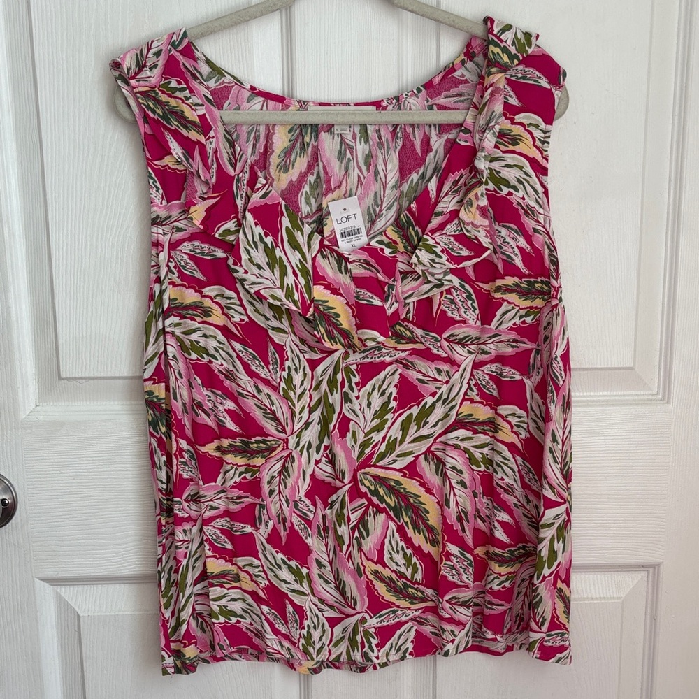 New NWT LOFT pink floral print sleeveless blouse sz XL Palm Leaf flowy feminine